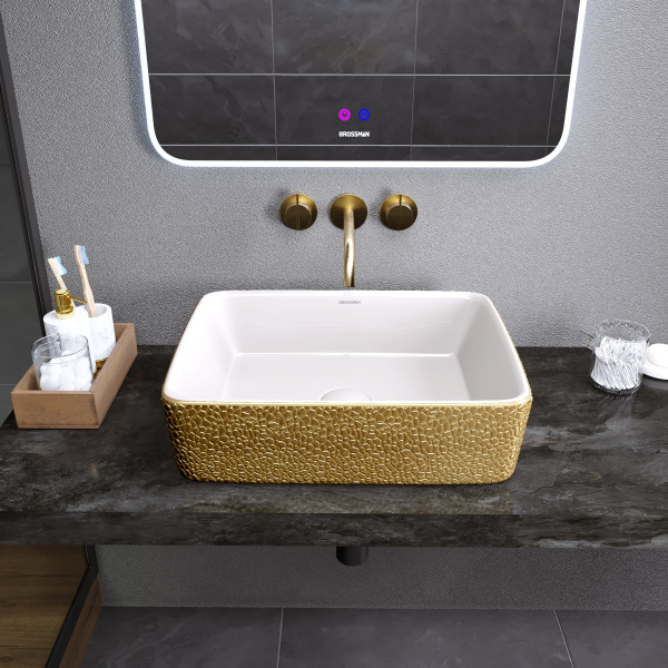 Раковина накладная (48х37) Grossman Color GR-3016GWL, золото